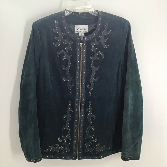 Linda By Louis Dell’ Olio Women’s Vintage Leather Studded Jacket Green Size Med - Picture 1 of 9